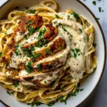 homemade Lemon Pepper Cajun Chicken Fettuccine Alfredo. photo