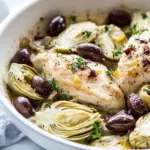 Homemade Mediterranean Lemon Garlic Chicken with Artichoke Hearts and Olives photo