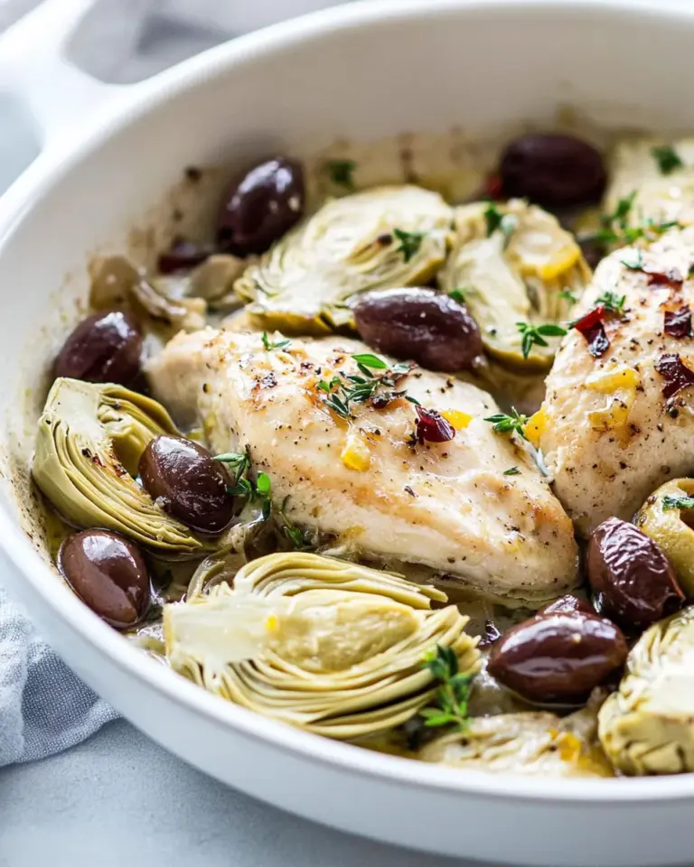 Homemade Mediterranean Lemon Garlic Chicken with Artichoke Hearts and Olives photo