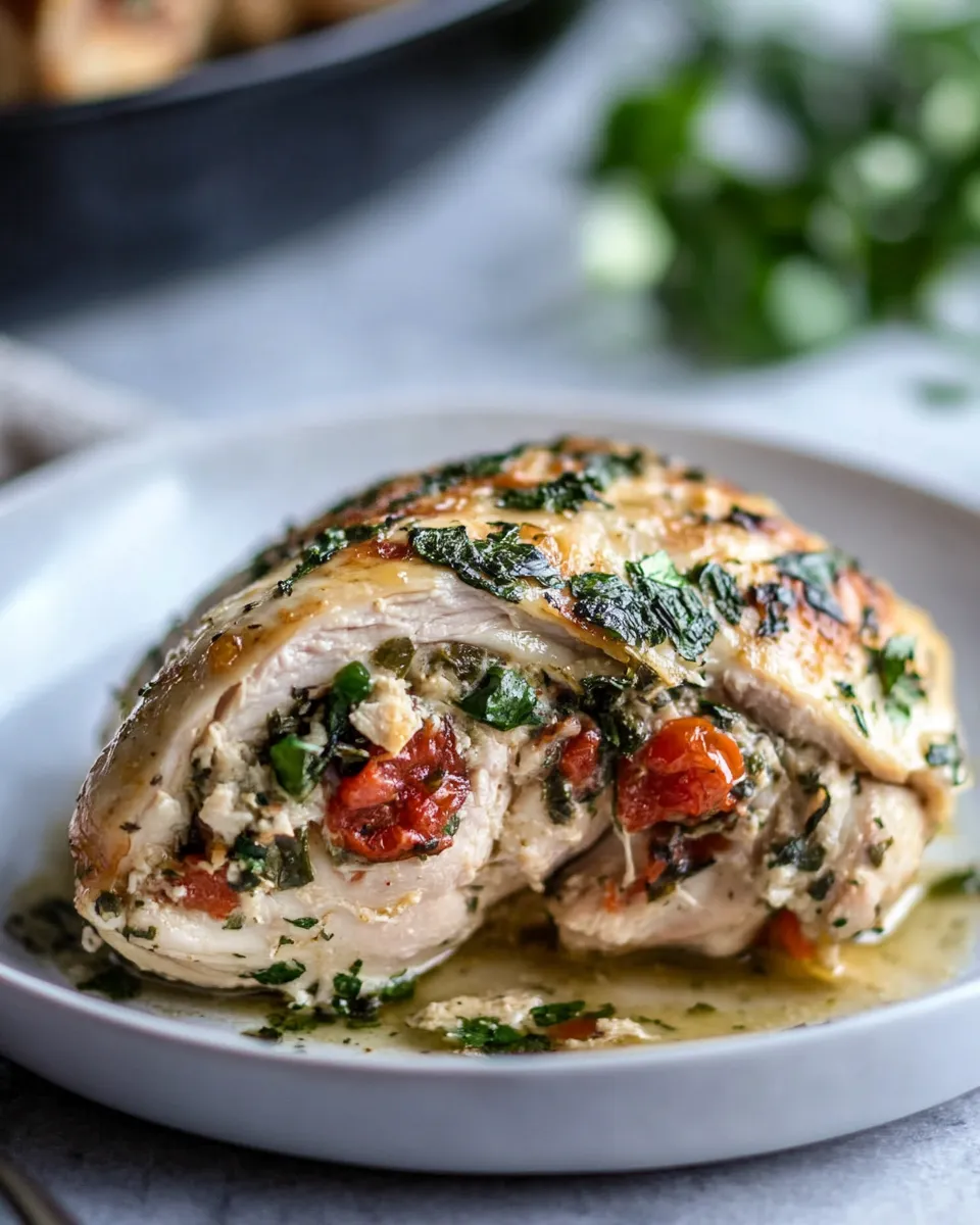 Delicious Mediterranean Stuffed Chicken plate image