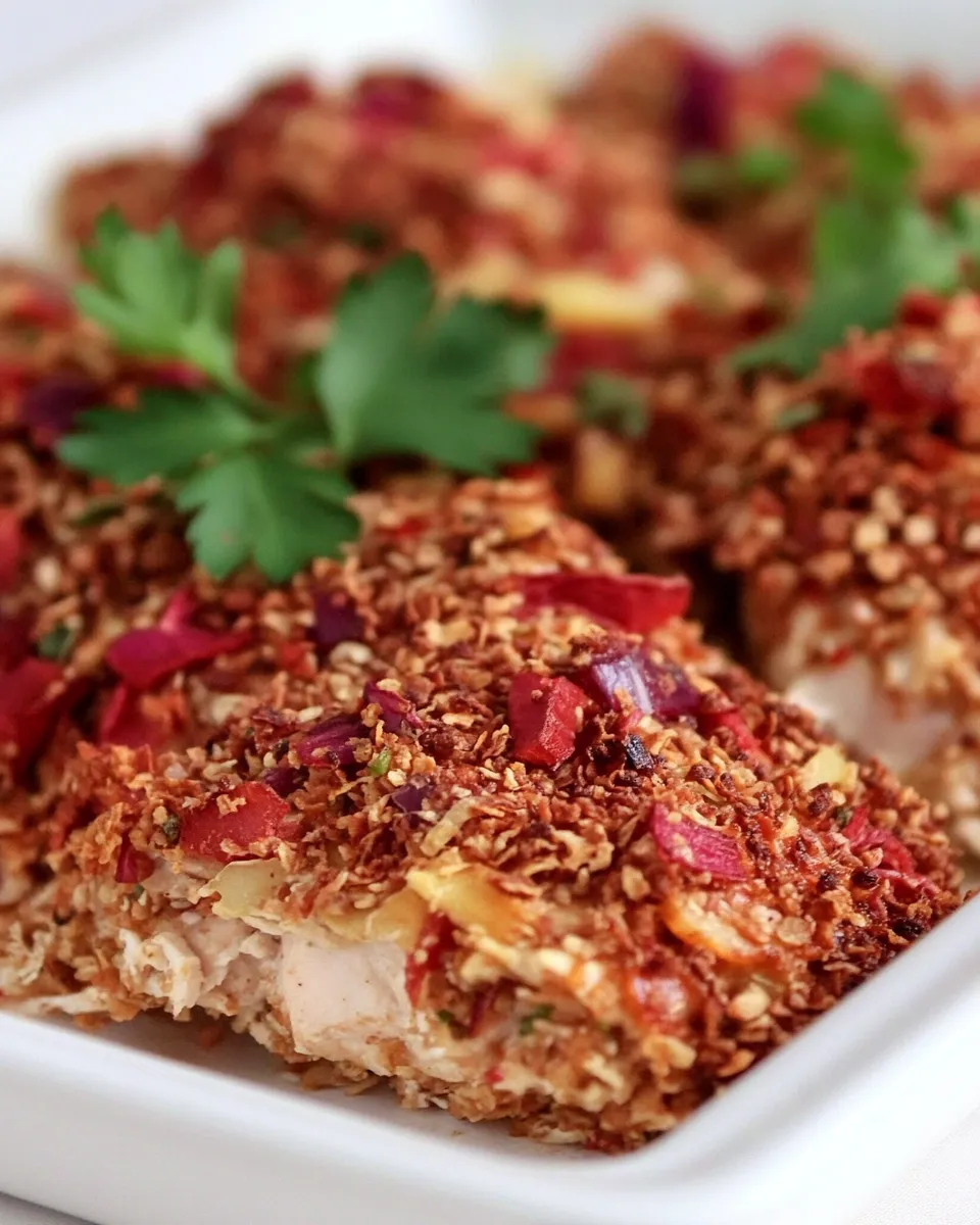 Delicious Mediterranean Vegetable Chip Crusted Chicken dish photo