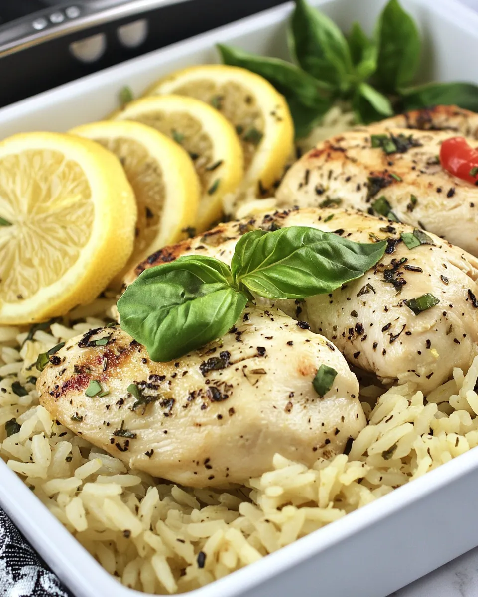 Delicious One Pan Lemon Basil Chicken and Rice shot