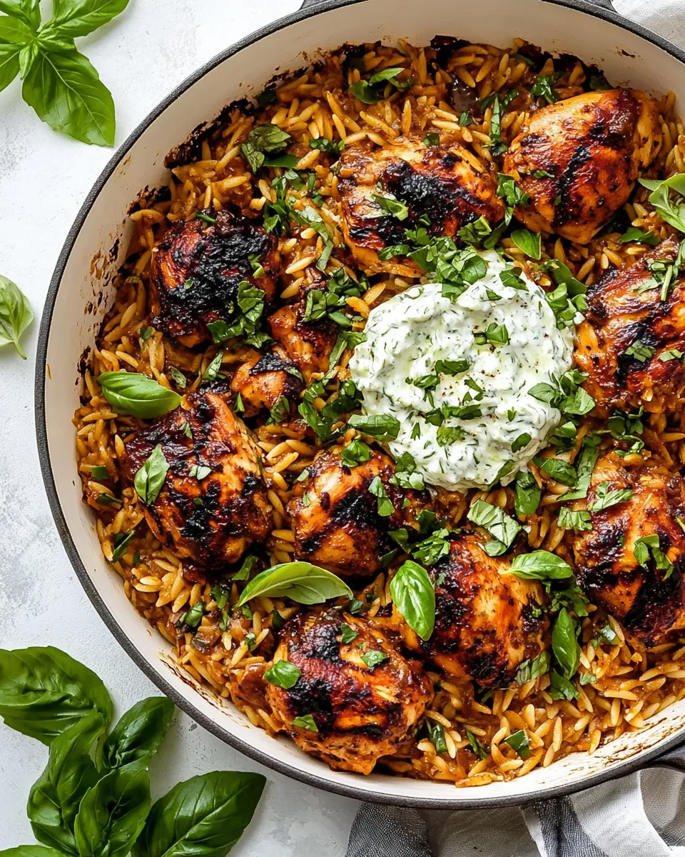 delicious One Skillet Chicken Tzatziki and Orzo. dish photo