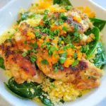 Homemade Orange Scallion Chicken with Spinach and Couscous photo