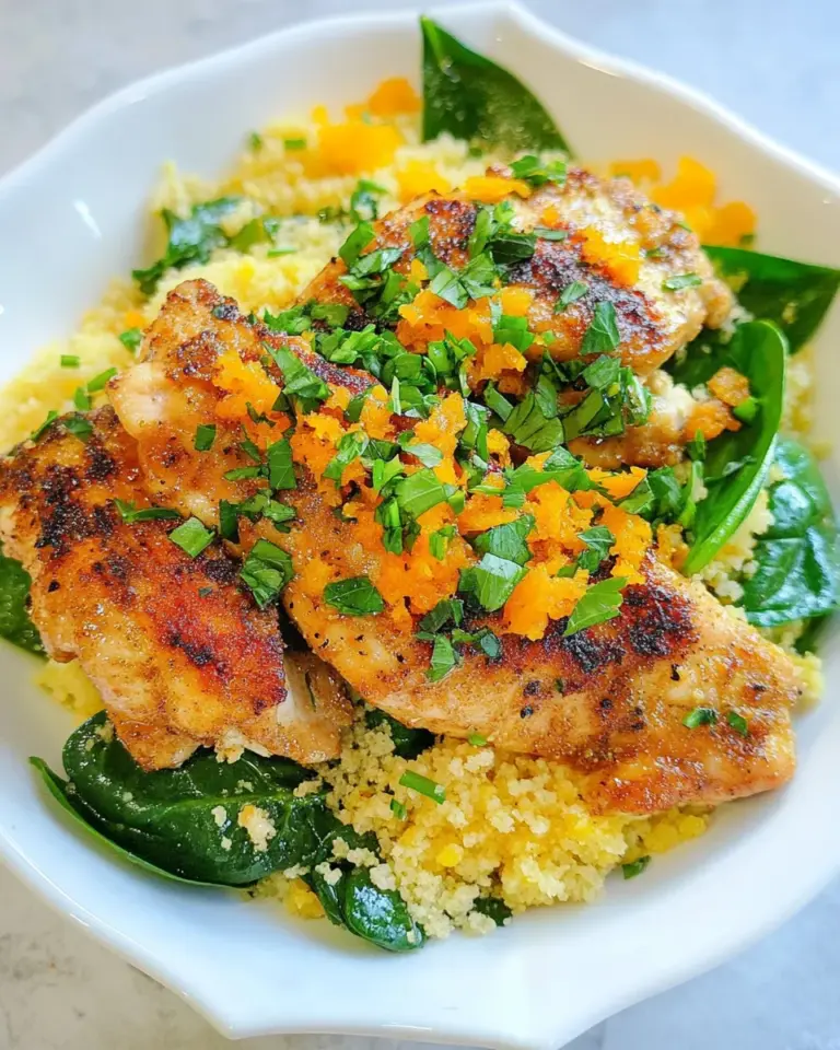 Homemade Orange Scallion Chicken with Spinach and Couscous photo