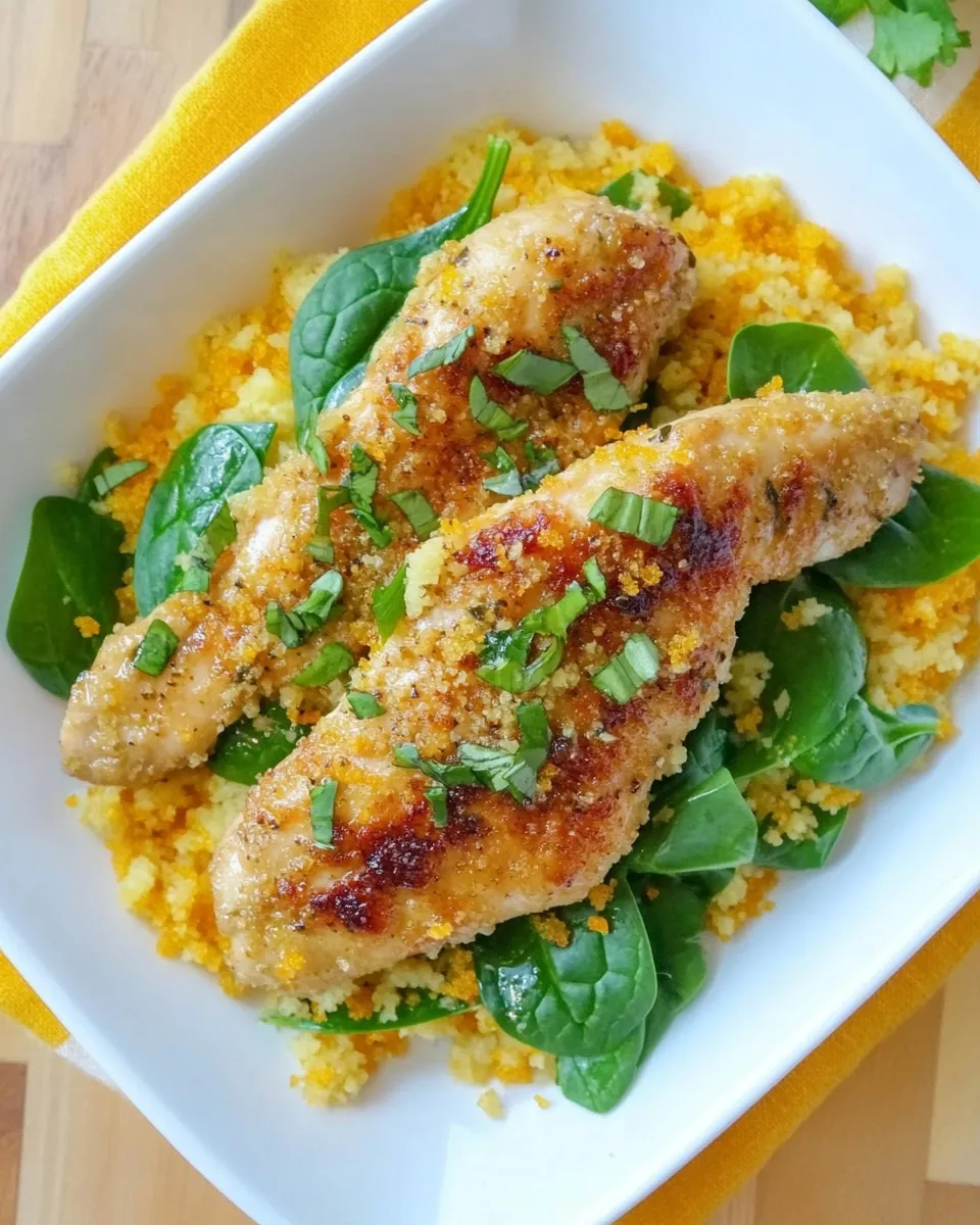 Classic Orange Scallion Chicken with Spinach and Couscous image