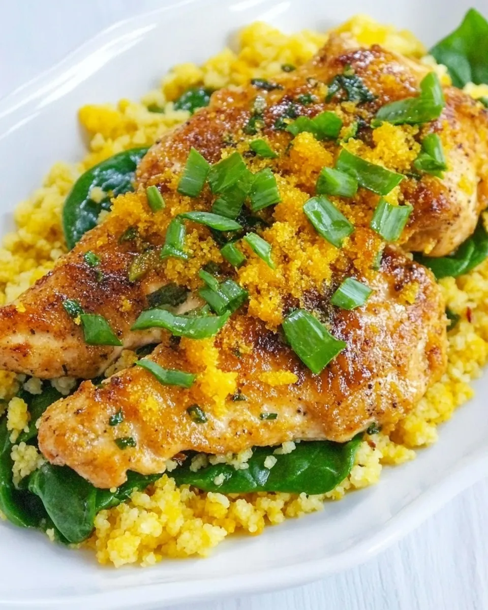 Easy Orange Scallion Chicken with Spinach and Couscous recipe image