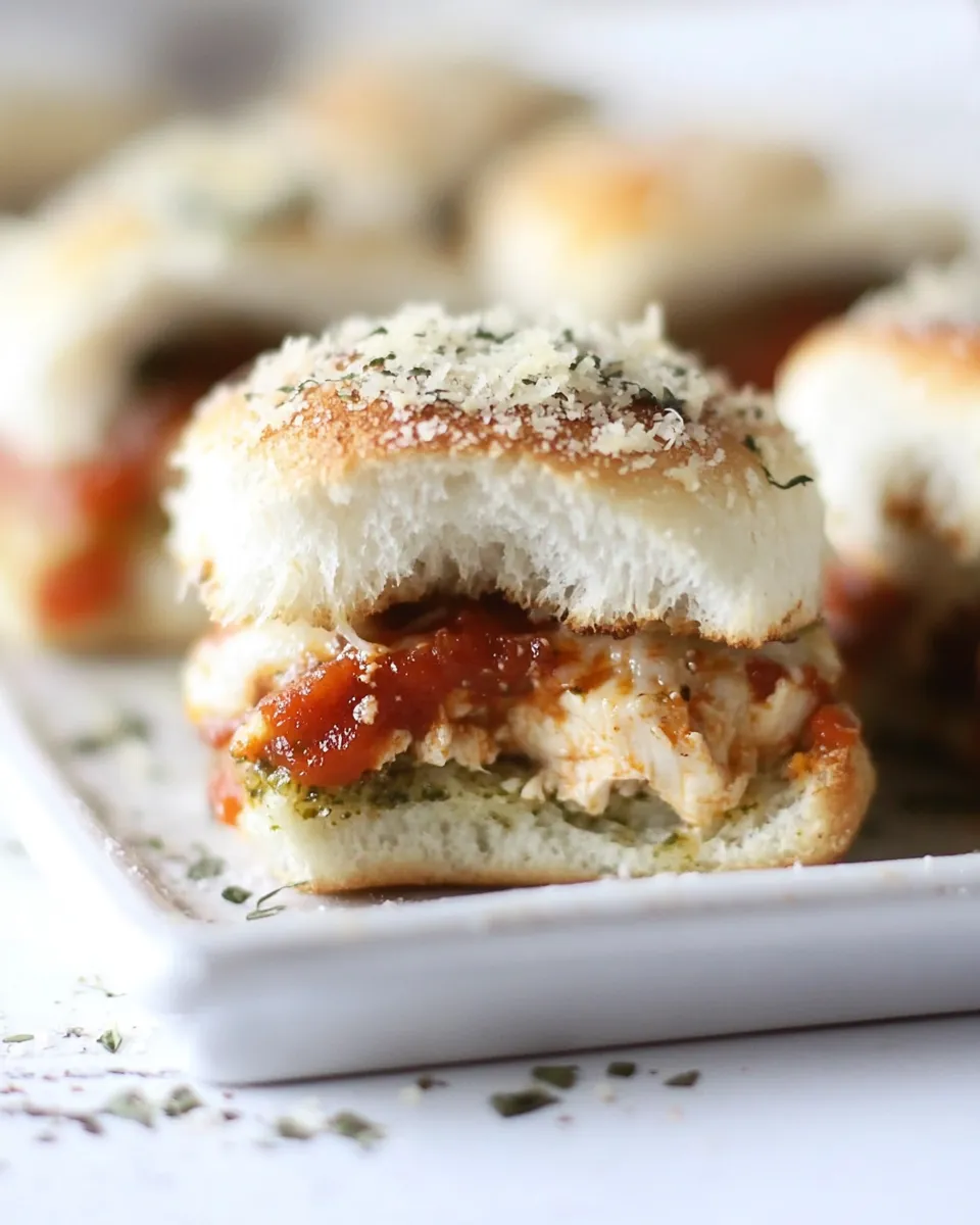 Easy Pesto Chicken Parmesan Sliders. recipe image