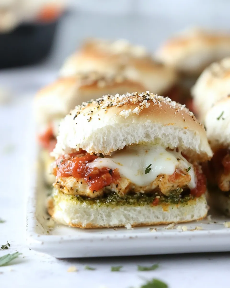 Delicious Pesto Chicken Parmesan Sliders. dish photo