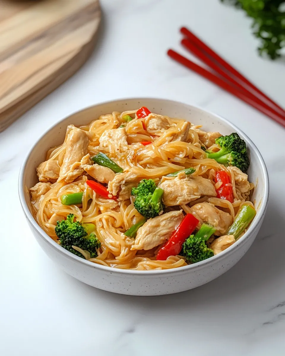 Delicious Rice Noodle Chicken Stir-Fry dish photo