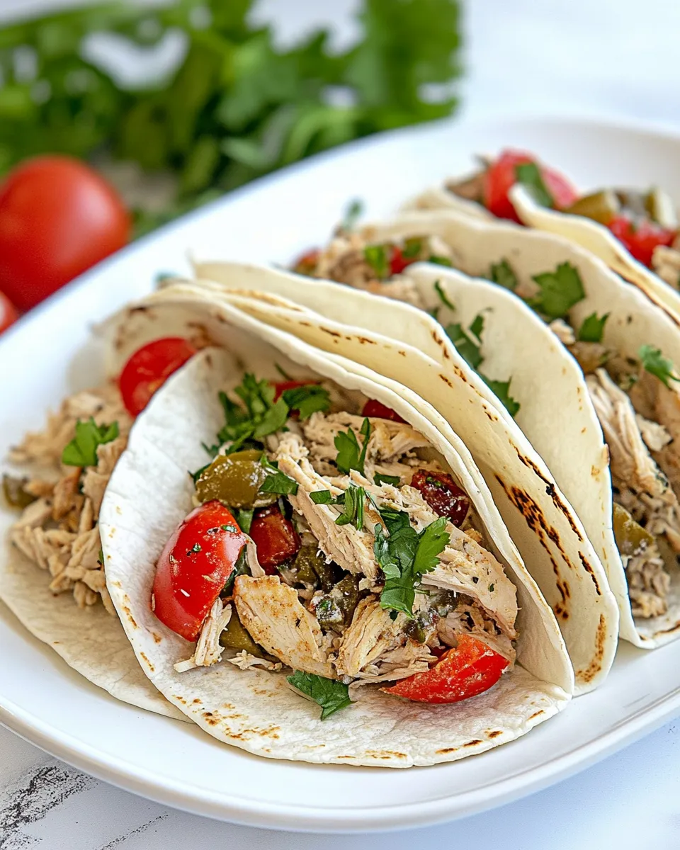 Delicious Shredded Chicken Tacos food shot