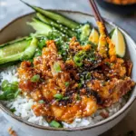 Homemade Spicy Chicken Yum Yum Rice Bowls. photo