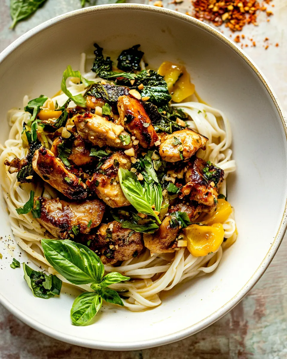 Easy Thai Basil Chicken and Garlic Butter Noodles. picture