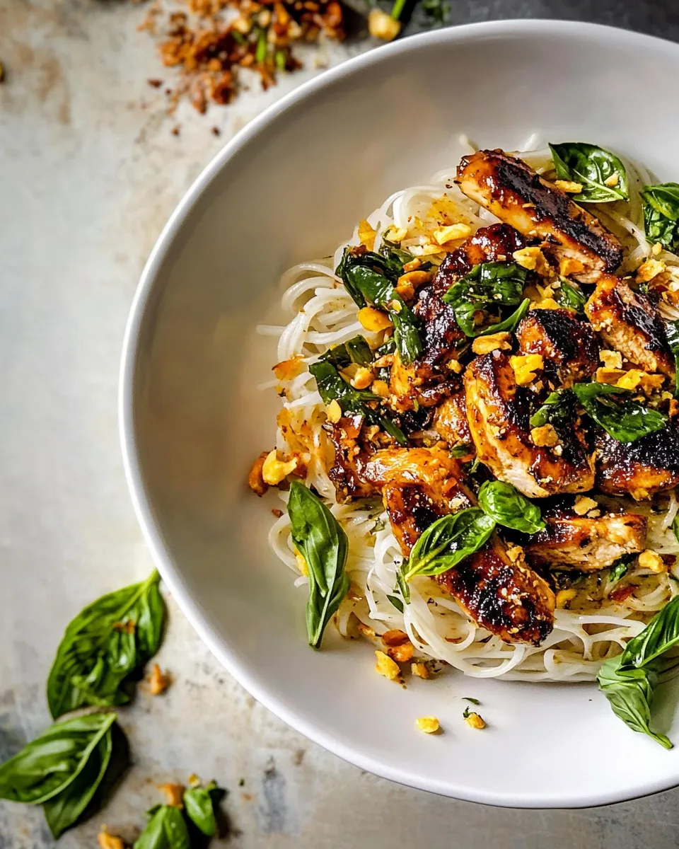 Delicious Thai Basil Chicken and Garlic Butter Noodles. dish photo