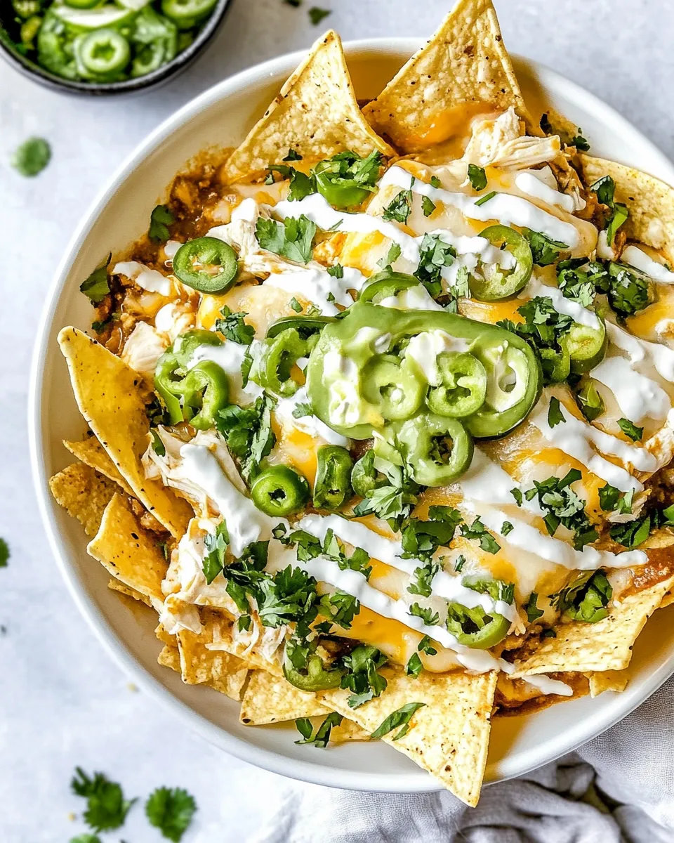 Delicious White Chicken Chili Nachos plate image