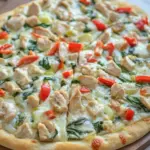 Homemade White Garlic Chicken and Vegetable Pizza photo