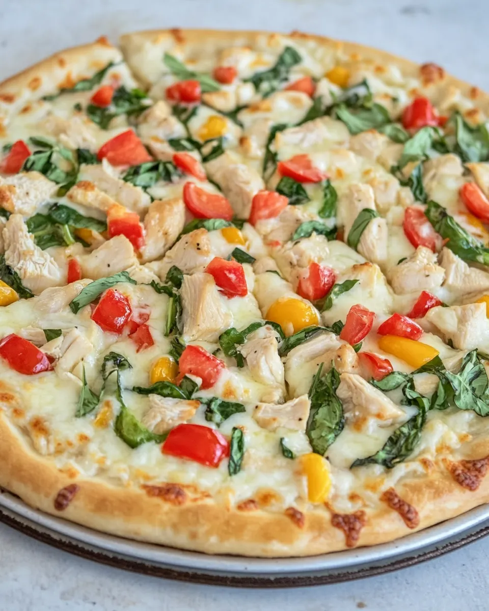 Classic White Garlic Chicken and Vegetable Pizza image