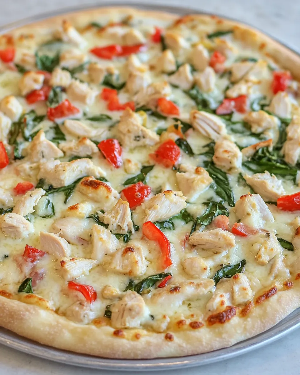 Easy White Garlic Chicken and Vegetable Pizza recipe photo