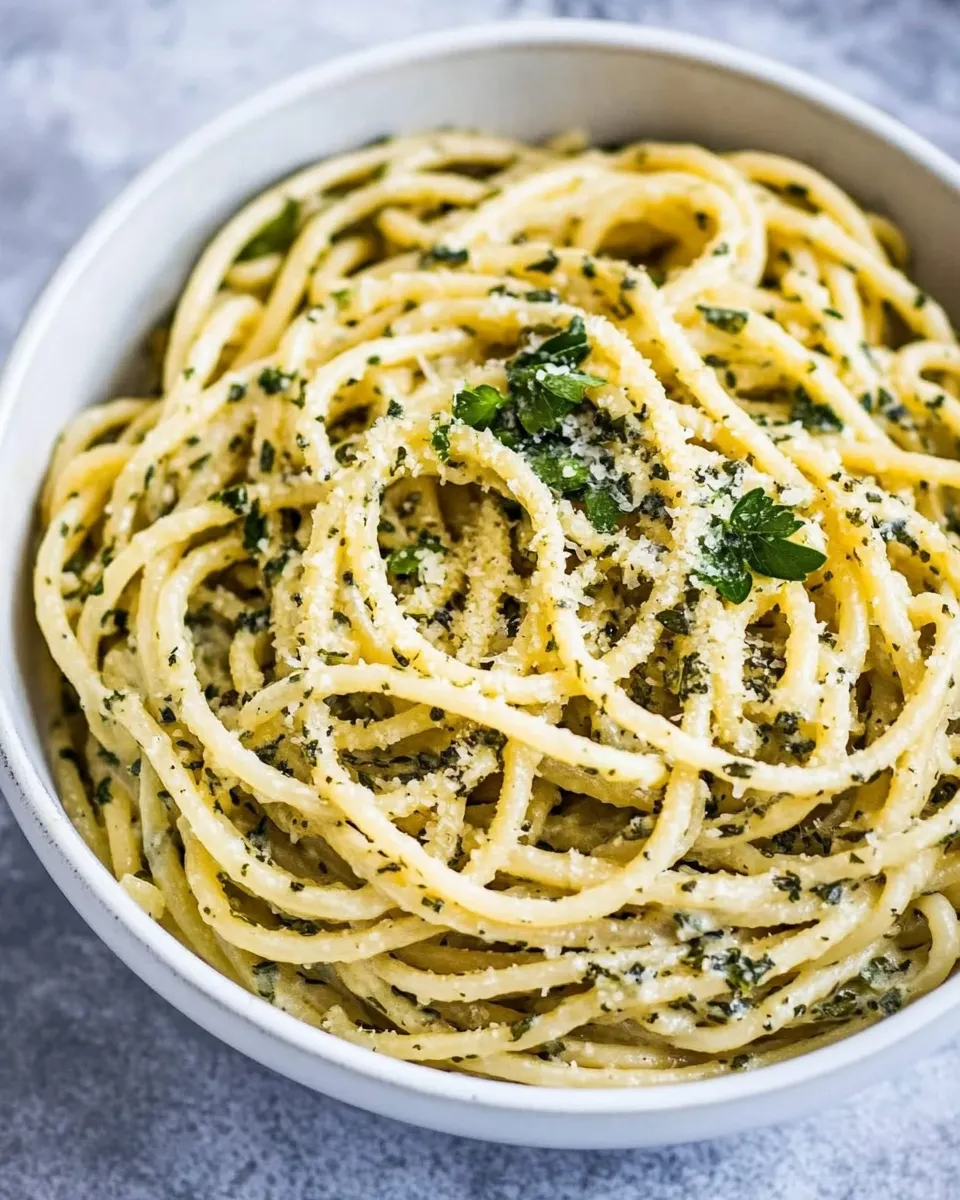homemade 10-Minute Creamy, Buttery Herbed Bucatini. photo
