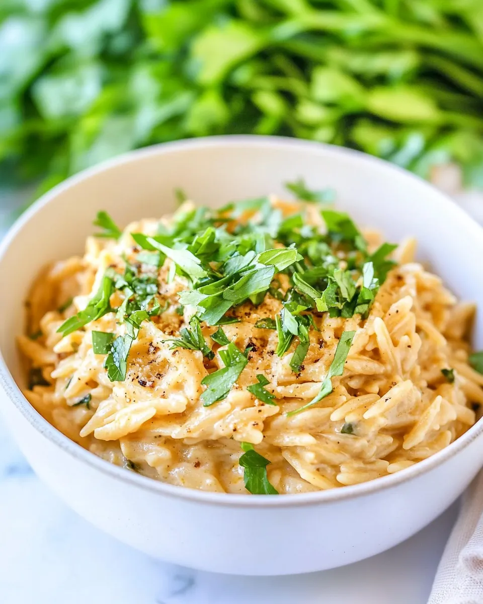 delicious 15 Minute Creamy Garlic Parmesan Orzo shot