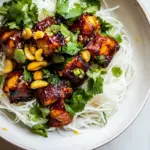 Easy 20 Minute Honey Garlic Cashew Chicken and Coconut Noodles. recipe photo