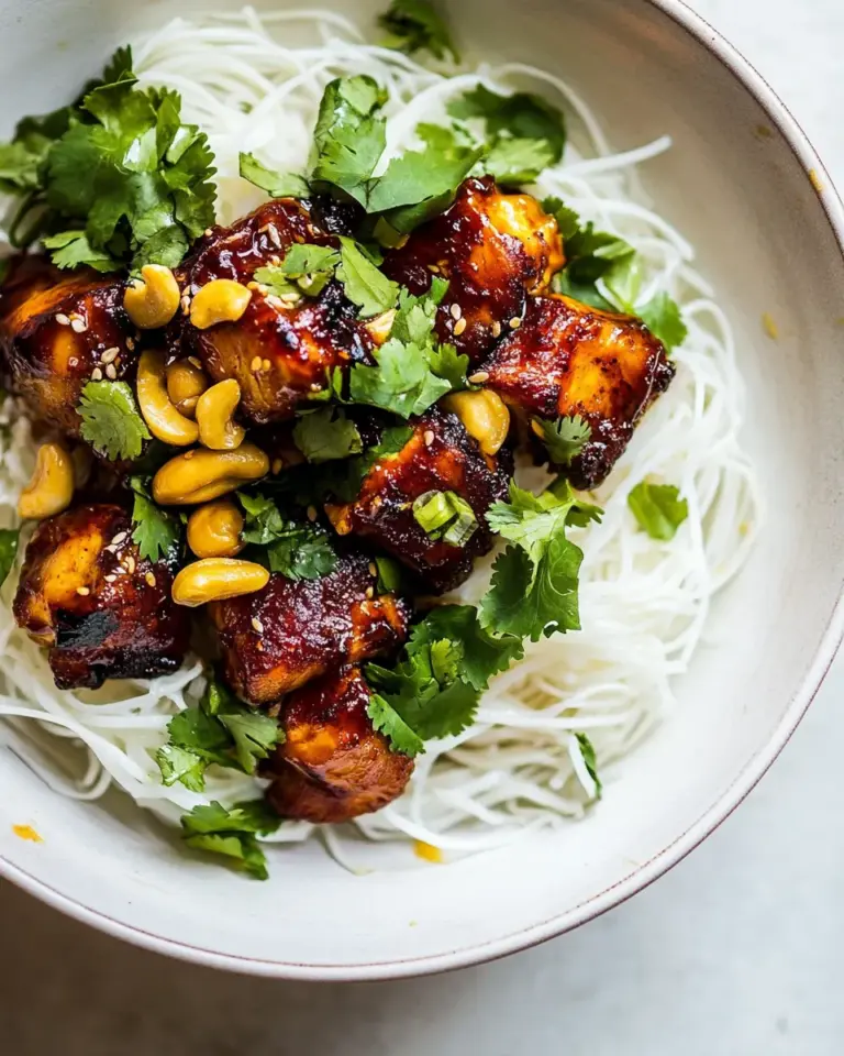 Easy 20 Minute Honey Garlic Cashew Chicken and Coconut Noodles. recipe photo