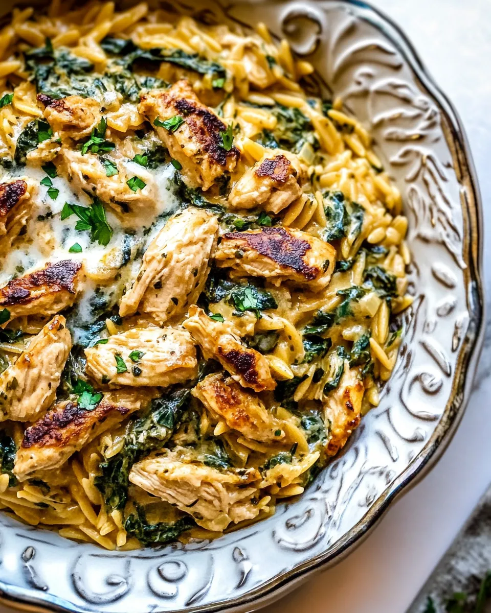 Easy 25 Minute Spinach and Artichoke Chicken Orzo. image