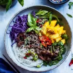 Homemade 30 Minute Asian Basil Beef and Mango Noodle Salad. recipe photo