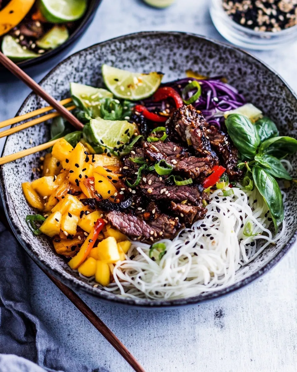 Delicious 30 Minute Asian Basil Beef and Mango Noodle Salad. image