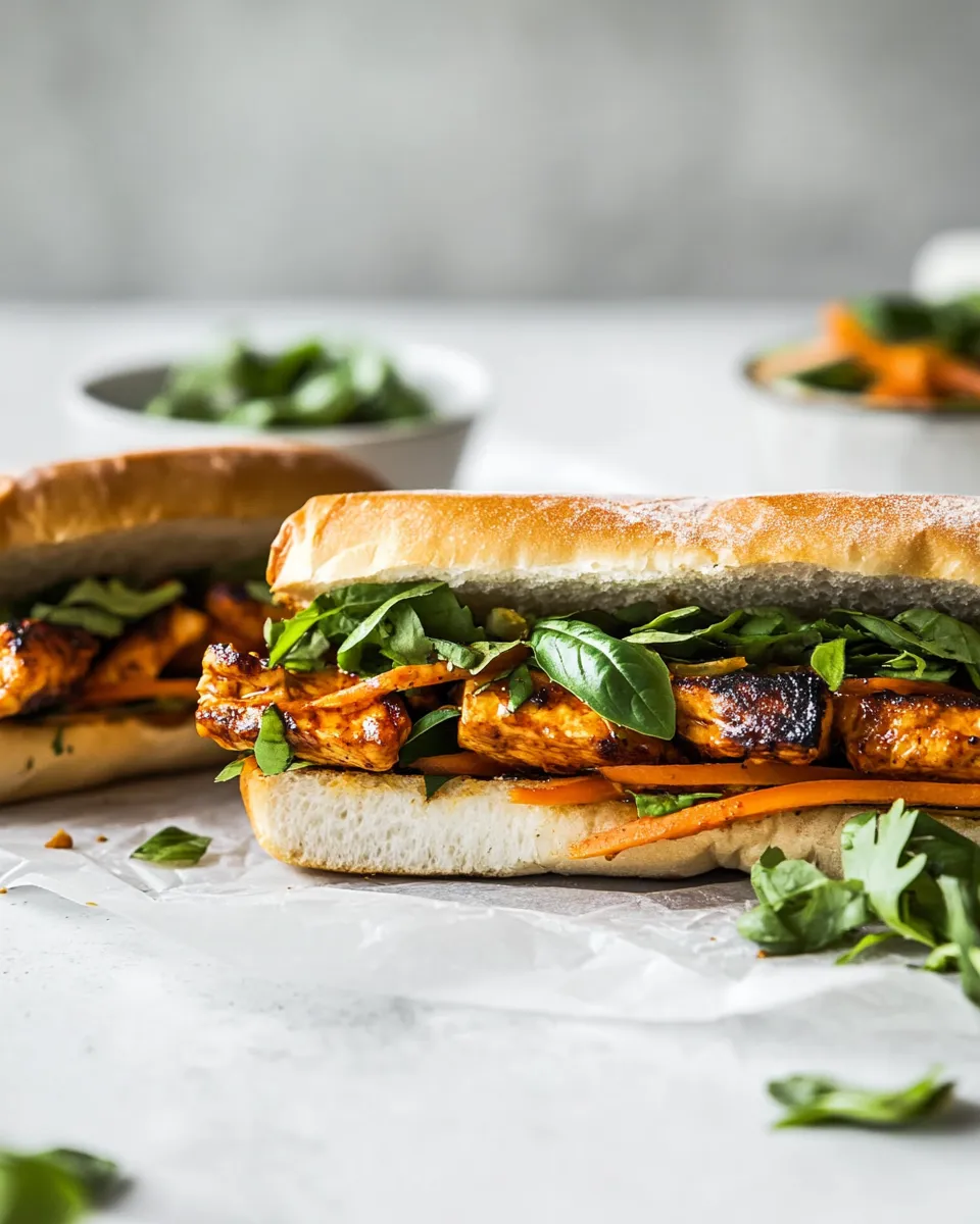 Homemade 30 Minute Basil Chicken Banh Mi Sandwich. recipe photo
