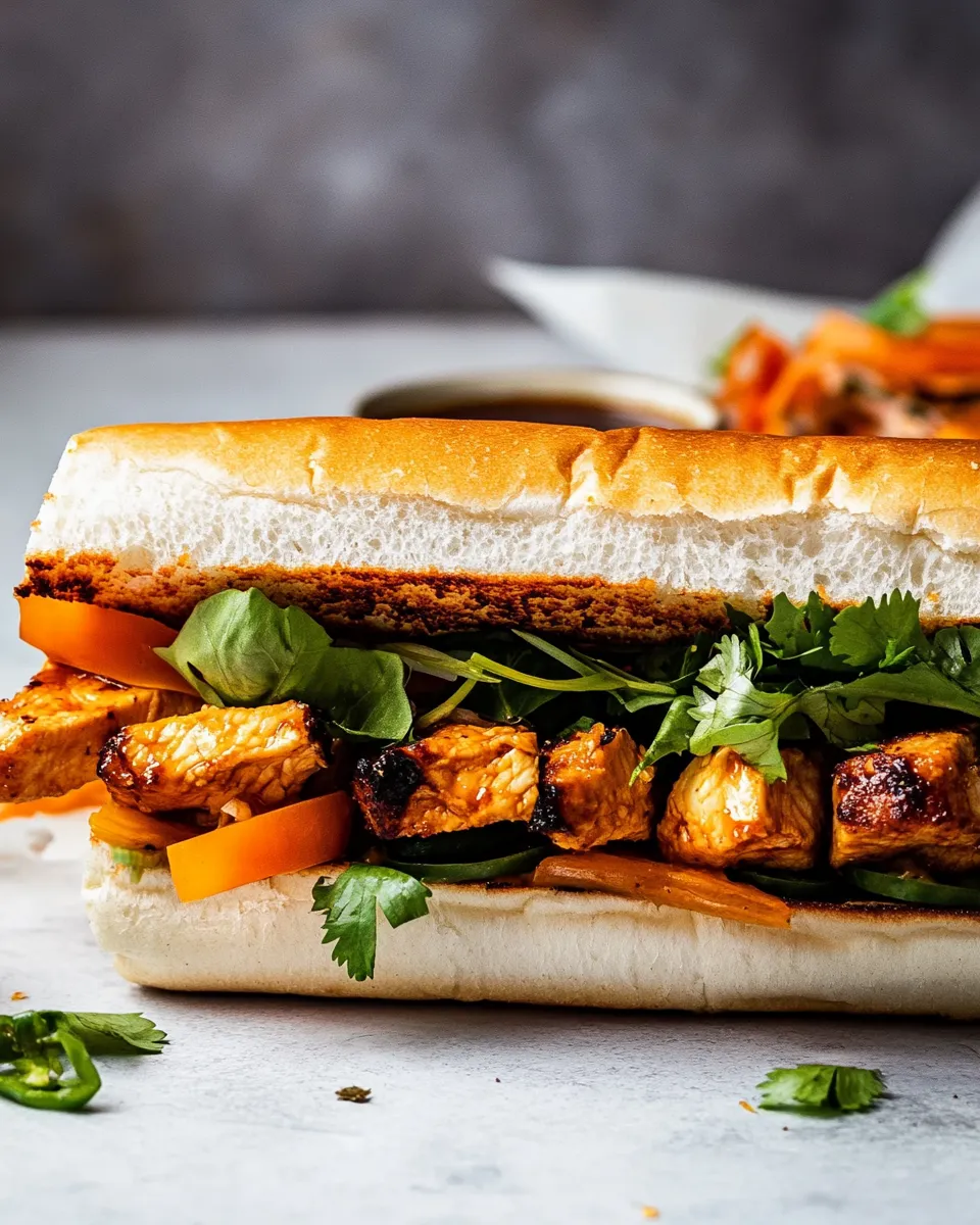 Delicious 30 Minute Basil Chicken Banh Mi Sandwich. plate image