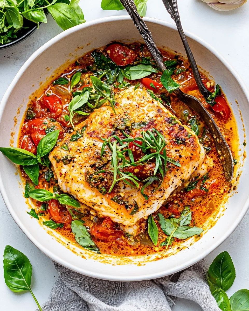 Easy 30 Minute Cod in Tomato Garlic Sauce food shot