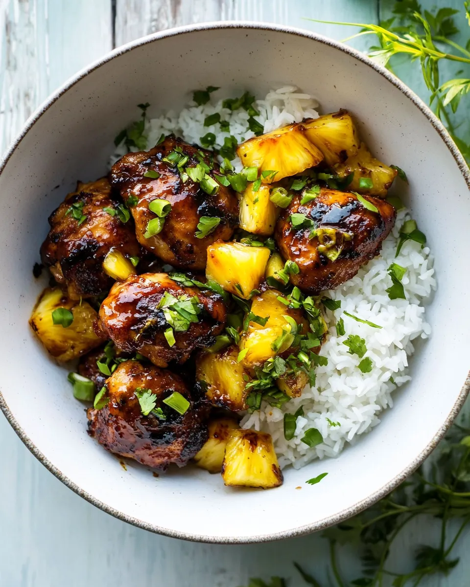 Easy 30 Minute Pineapple Chicken with Coconut Rice. food shot