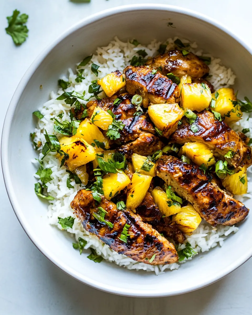 Delicious 30 Minute Pineapple Chicken with Coconut Rice. plate image
