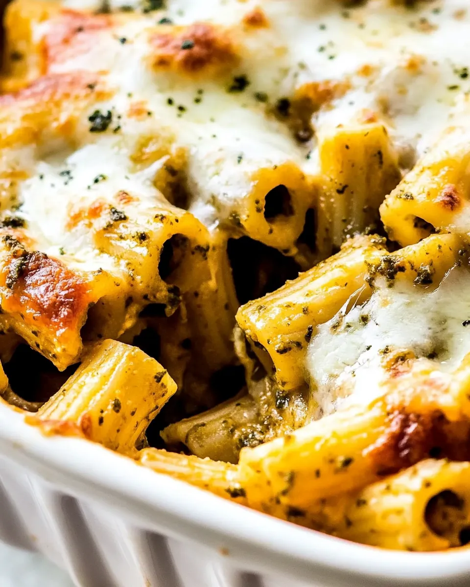homemade 4 Ingredient Pesto Baked Rigatoni Recipe photo