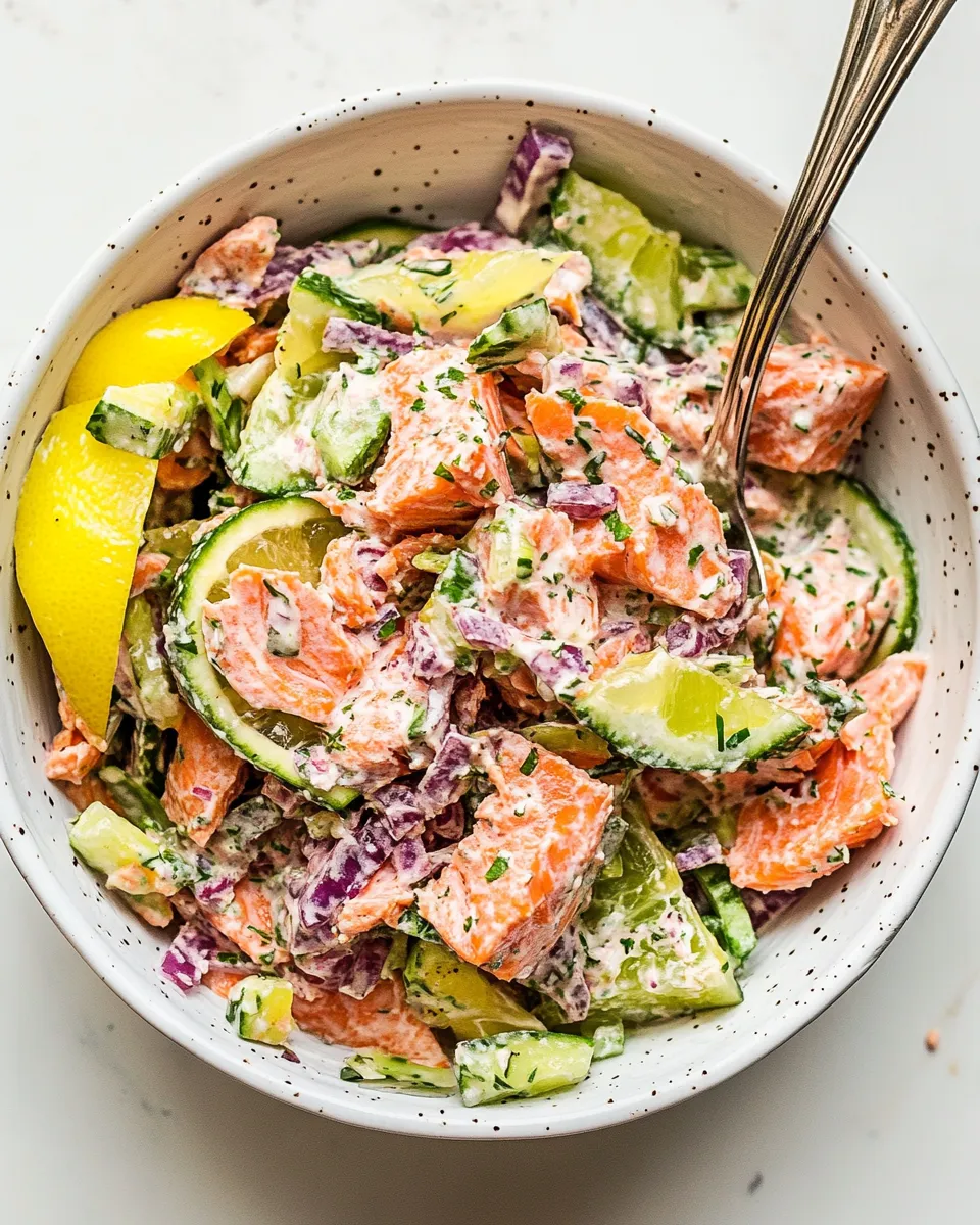 Delicious 5-Ingredient Salmon Salad (easy lunch idea) food shot