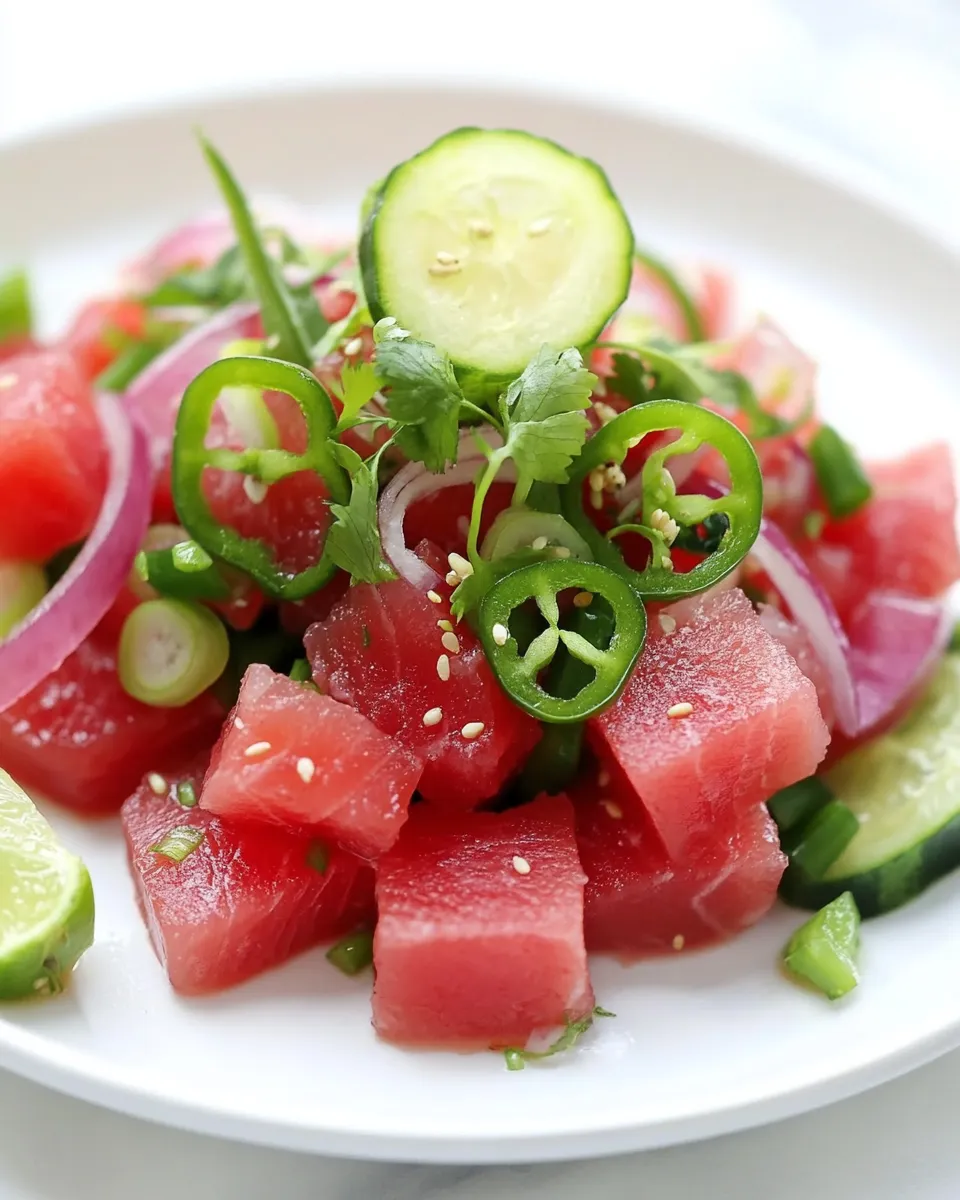 Homemade Ahi Tuna Watermelon Salad dish photo