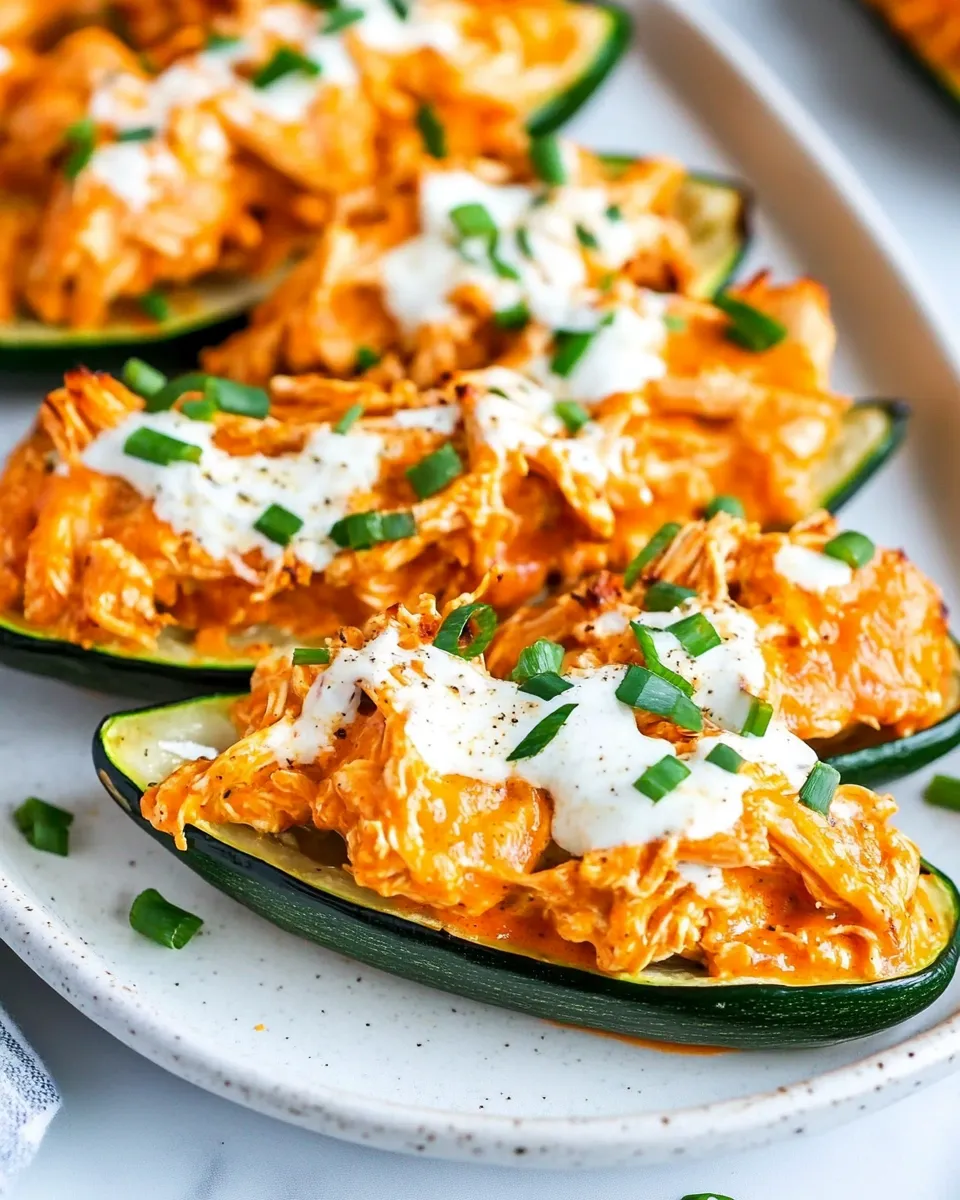 Easy Air Fryer Buffalo Chicken Zucchini Skins food shot