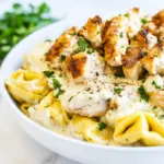homemade Asiago Tortellini Alfredo with Grilled Chicken photo