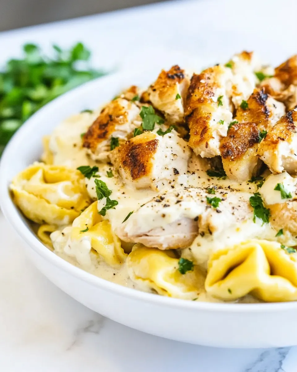 homemade Asiago Tortellini Alfredo with Grilled Chicken photo