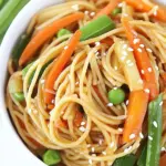Homemade Asian Spaghetti with Garlic and Vegetables photo