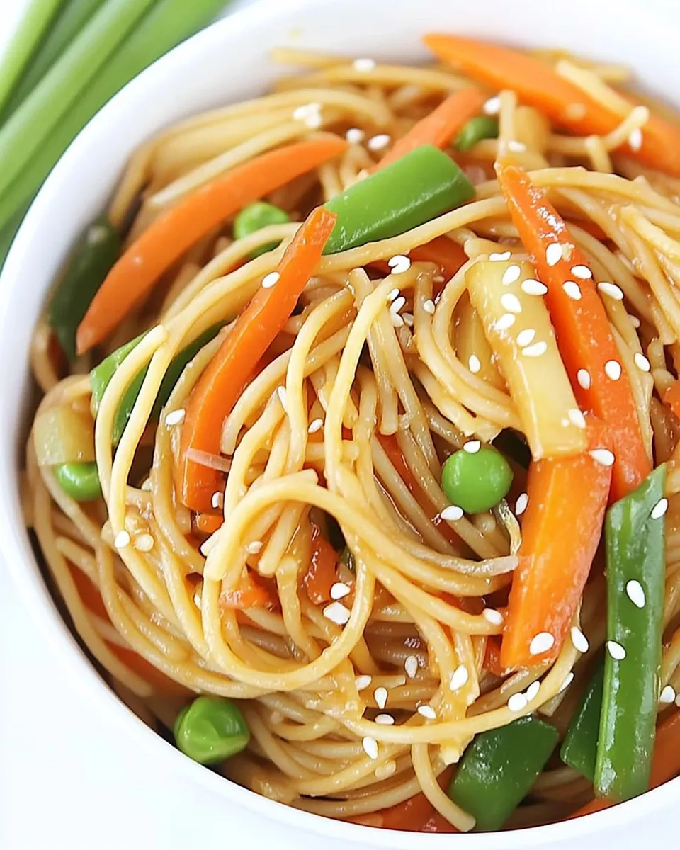 Homemade Asian Spaghetti with Garlic and Vegetables photo
