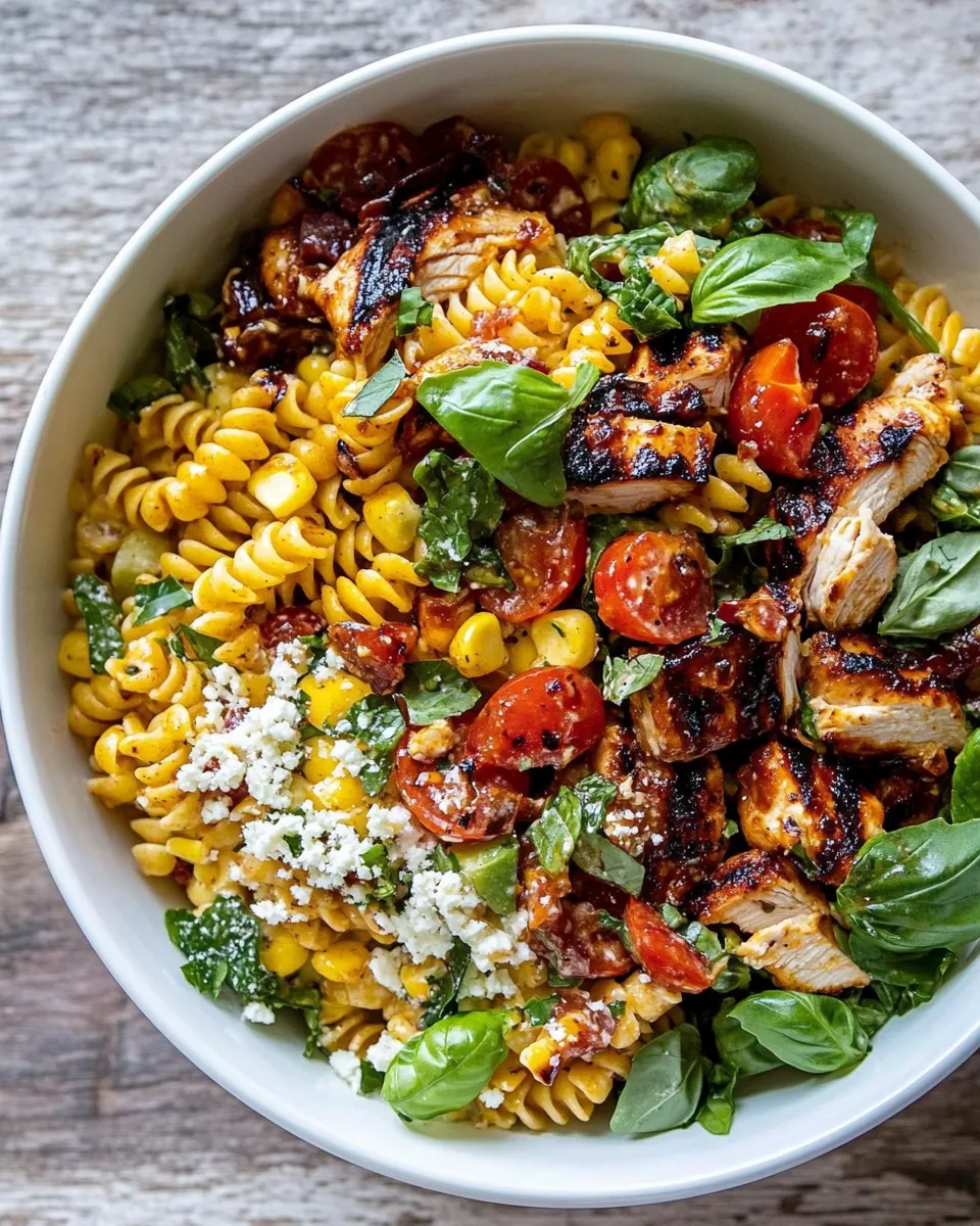 Easy BBQ Chicken Ranch Pasta Salad. food shot