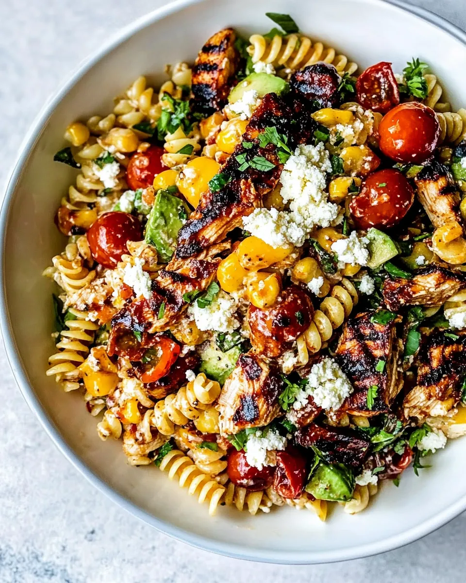 Delicious BBQ Chicken Ranch Pasta Salad. plate image