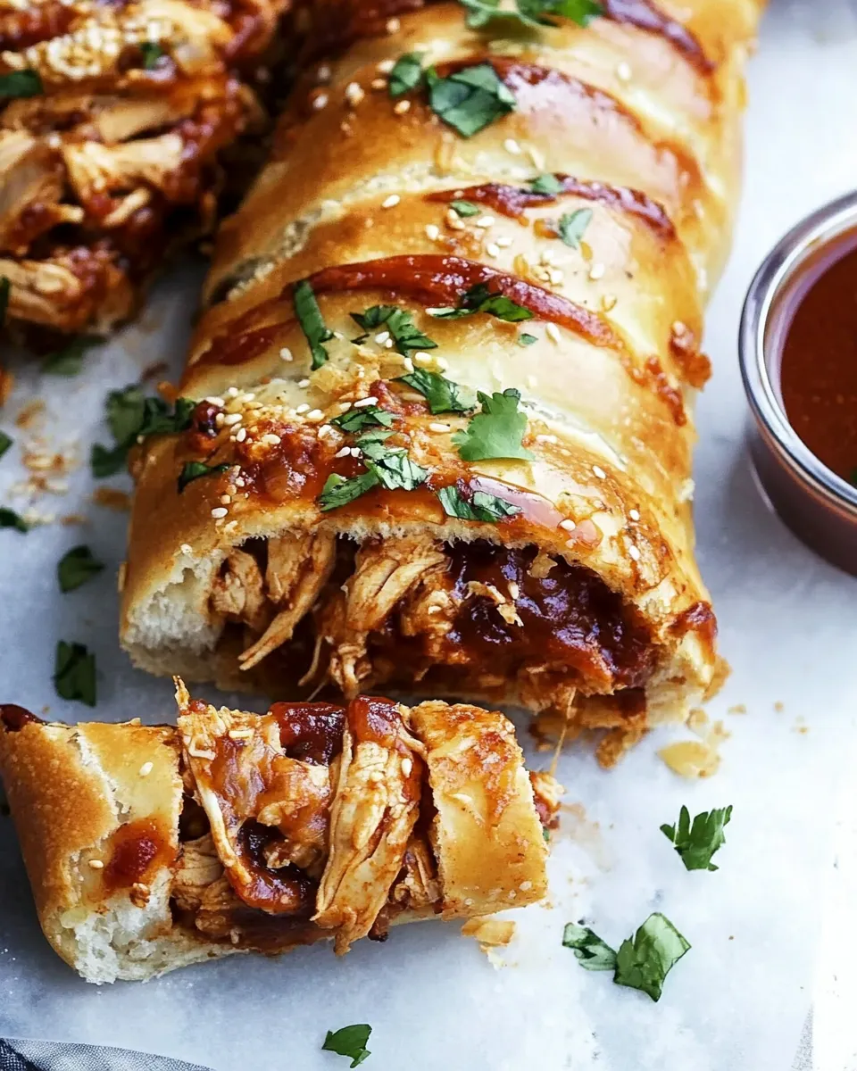 Delicious BBQ Chicken Stromboli food shot