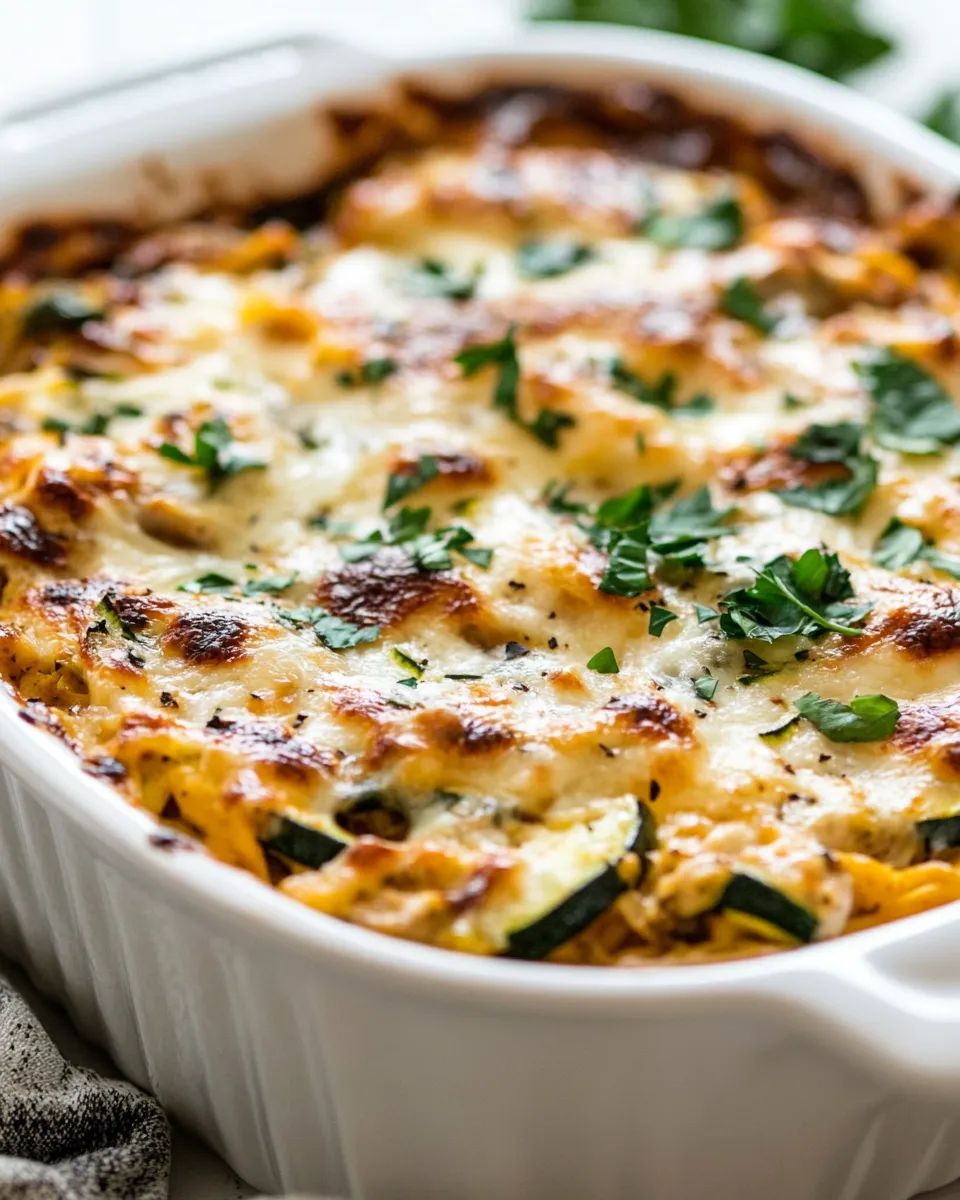 Classic BBQ Chicken Zucchini Noodle Casserole dish photo