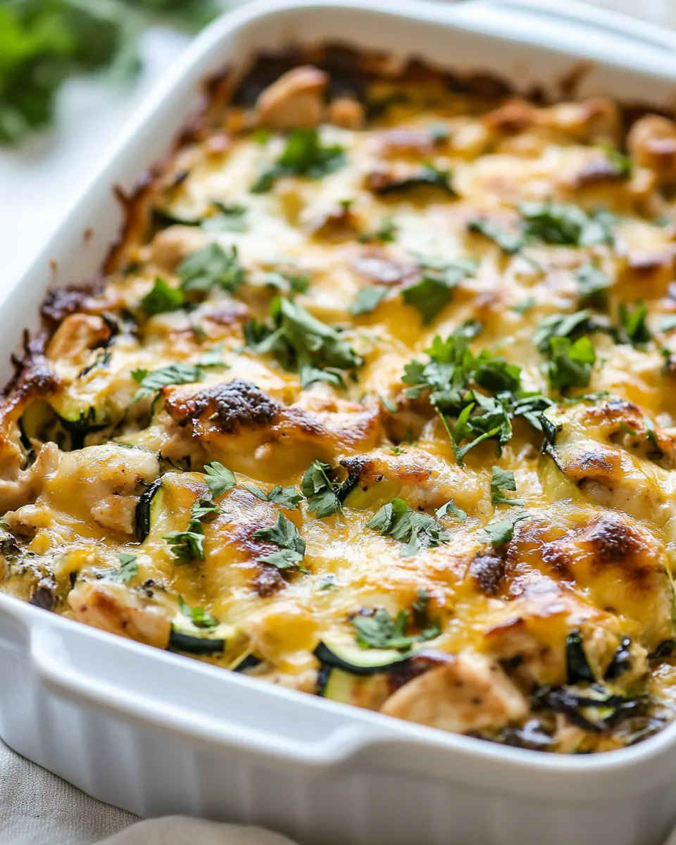 Easy BBQ Chicken Zucchini Noodle Casserole food shot