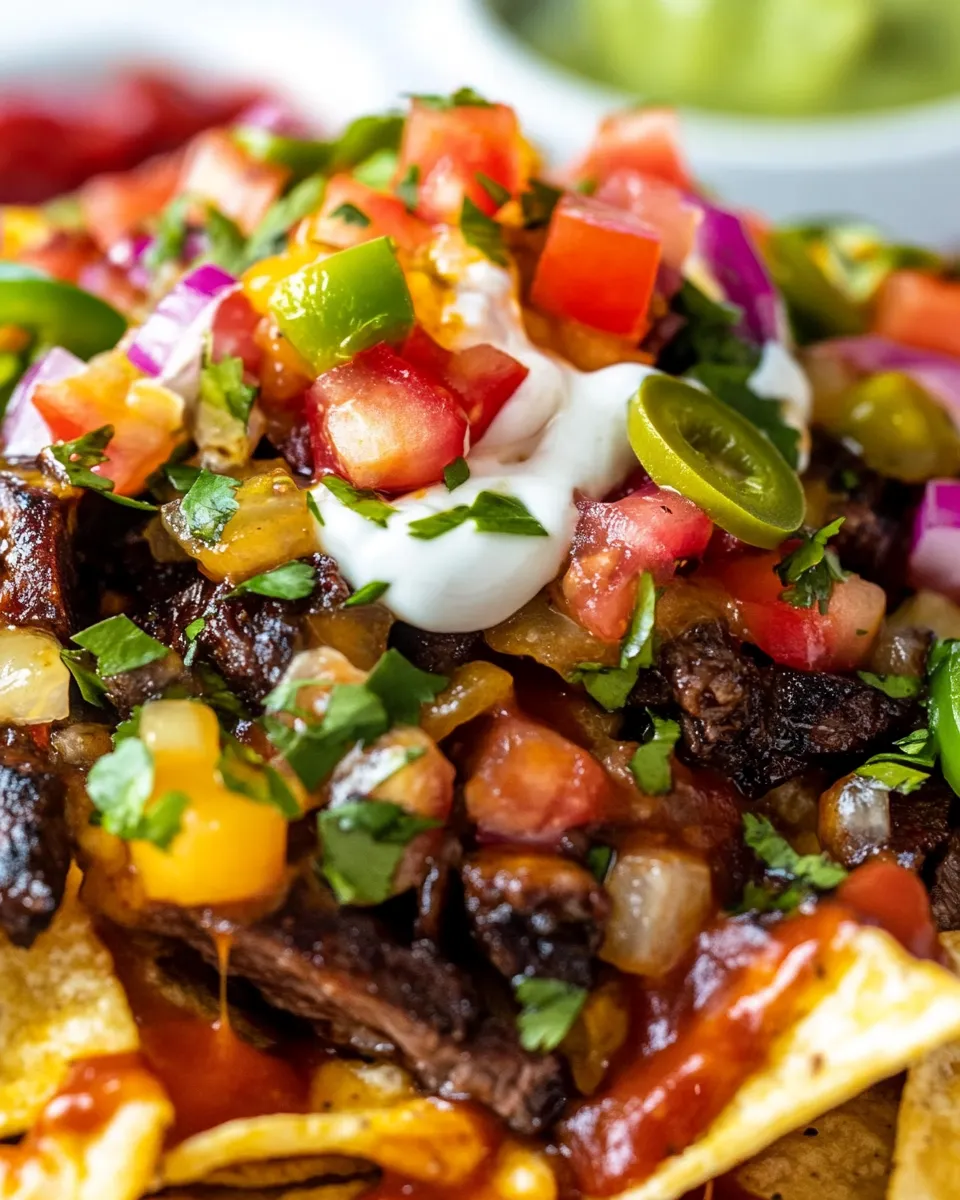 Easy BBQ Steak Nachos food shot
