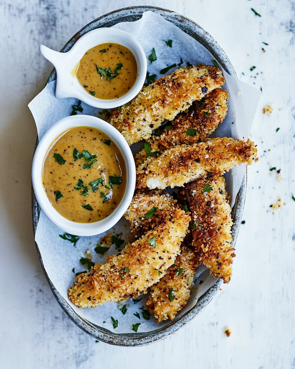 homemade Baked Black Pepper Ranch Chicken Fingers with Honey Mustard. photo
