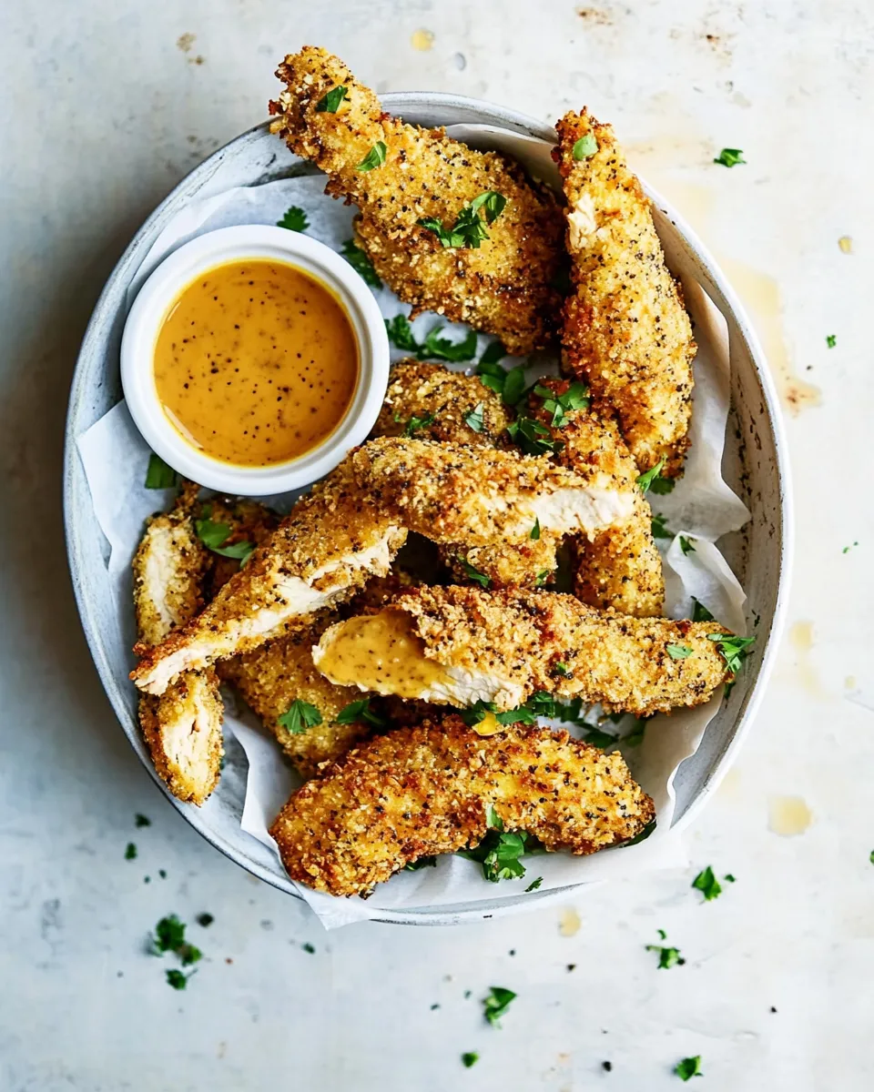 delicious Baked Black Pepper Ranch Chicken Fingers with Honey Mustard. shot